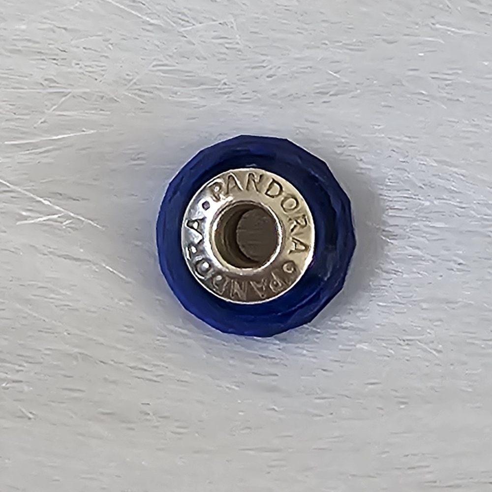 Pandora S925 ALE Blue Faceted Murano Glass Charm – Sterling Silver Core
